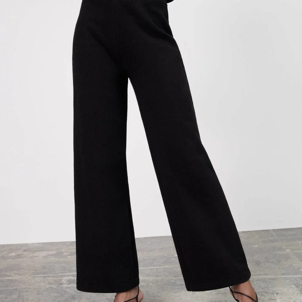 Zara Soft knit semi Sheer pull on wide leg black pants size XL extra large VGUC - Picture 9 of 16